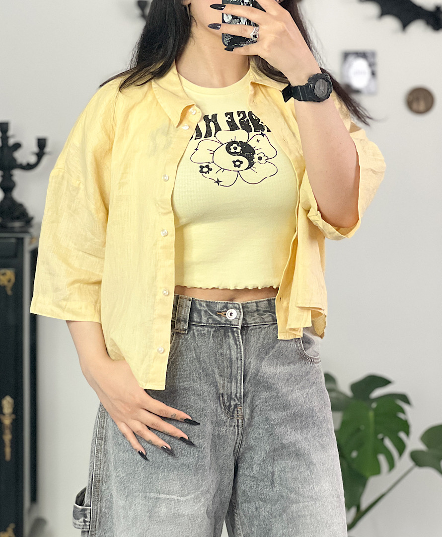 شومیز لینن لیمویی H&M