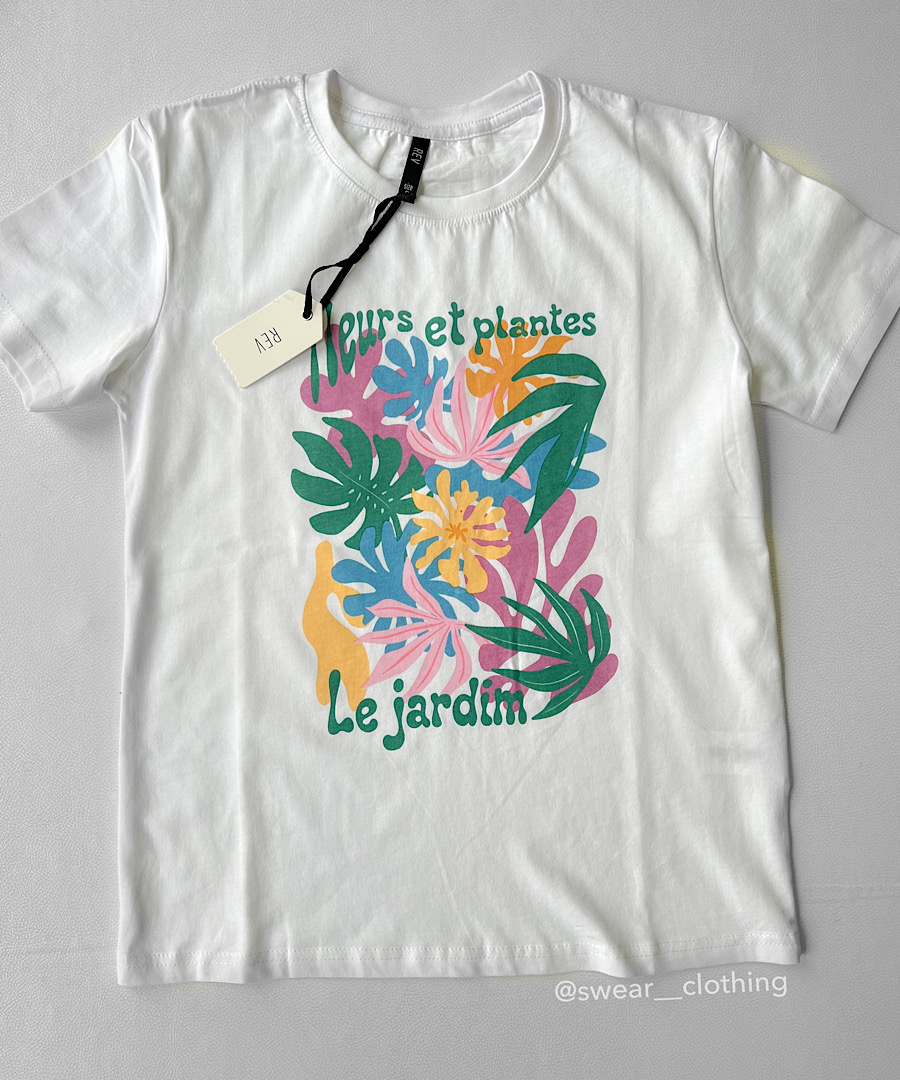 تیشرت نخی سفید گلدار