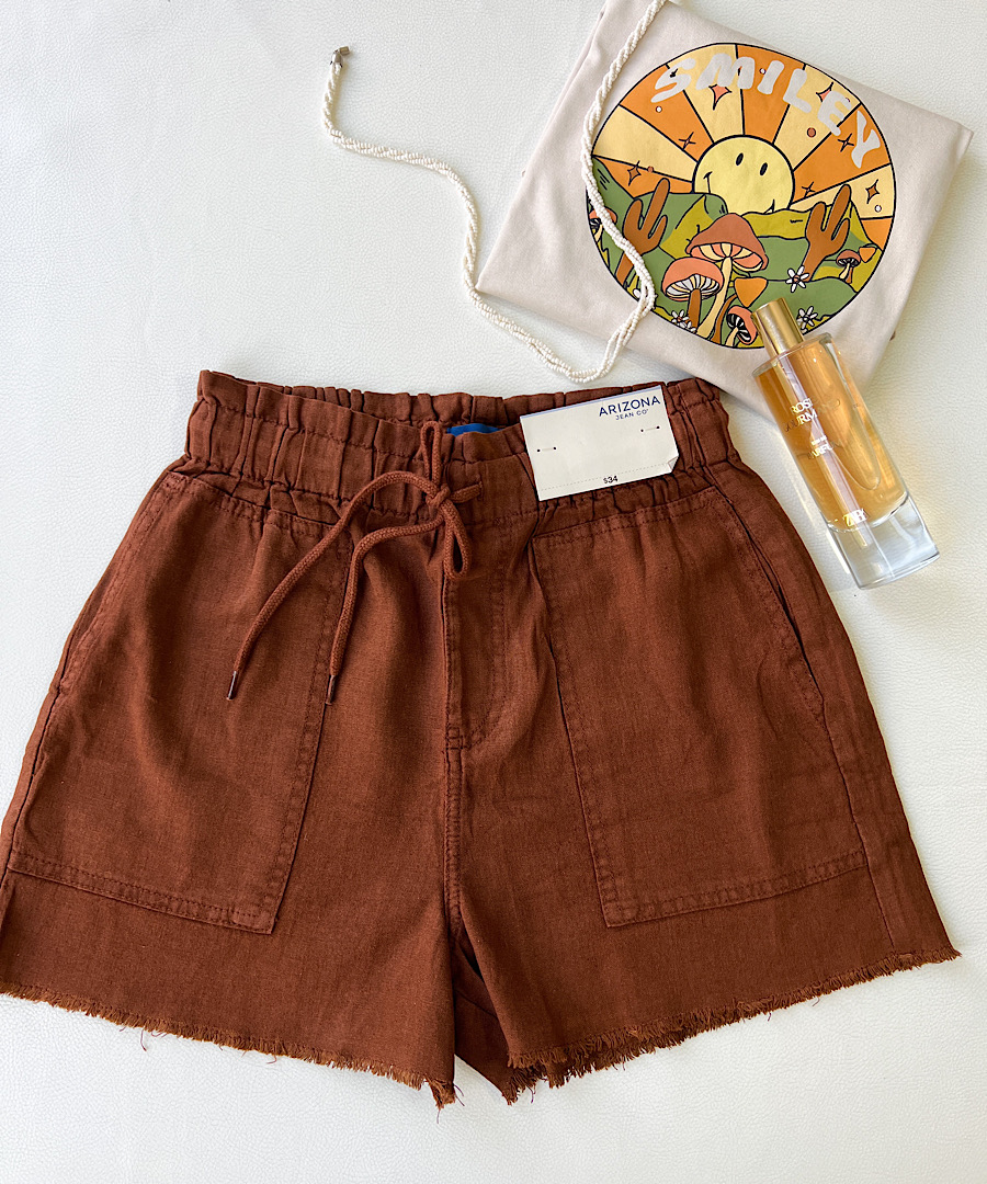 شلوارک لینن قهوه ای