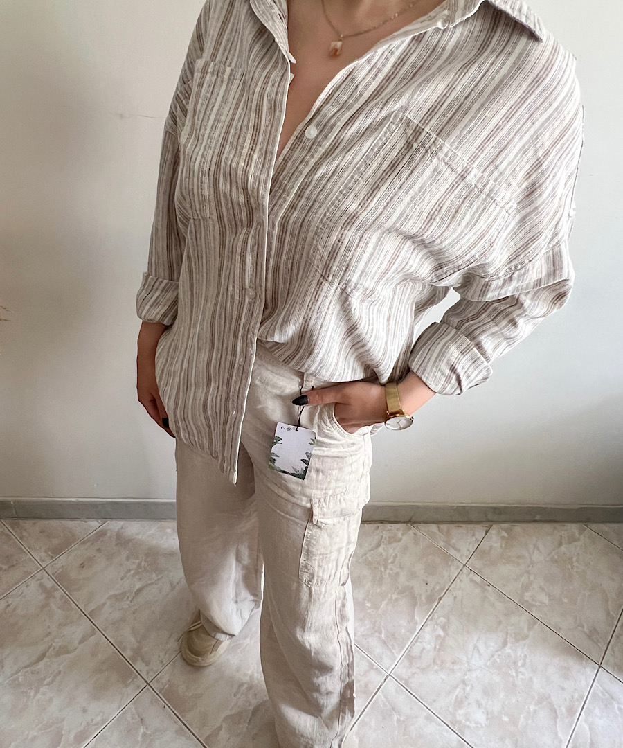 پیراهن لینن وارداتی راه راه